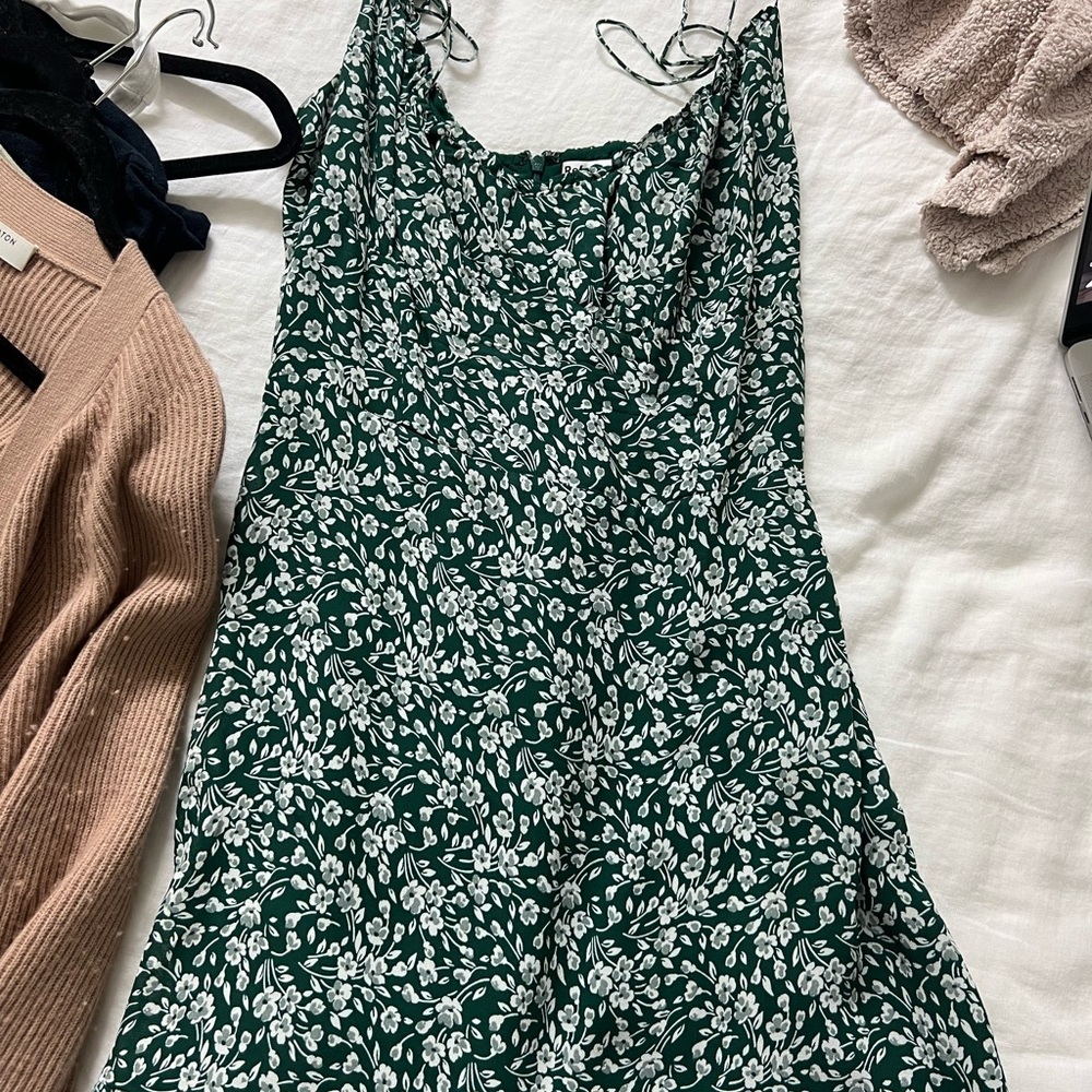 reformation green floral dress